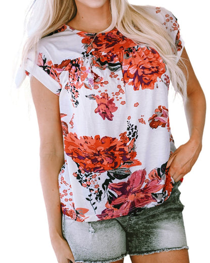 Floral Rolled Short Sleeve Blouse