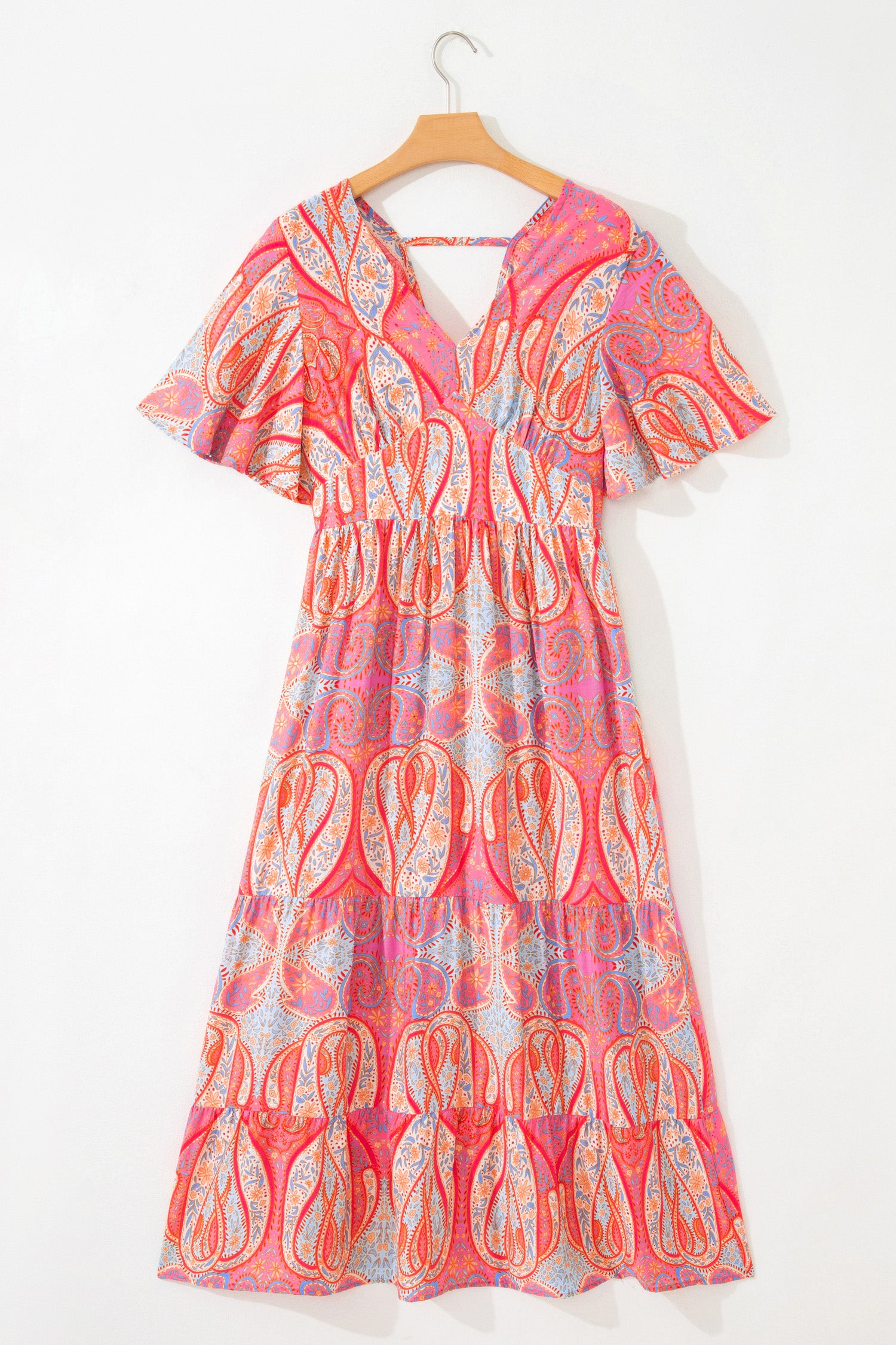 Boho Paisley V-Neck Short Sleeve Ruffle Maxi Dress – Pretty Bash