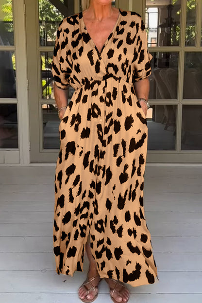 Leopard V-Neck High Waist Dress Plus Size