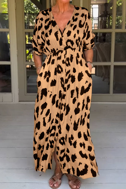 Leopard V-Neck High Waist Dress Plus Size