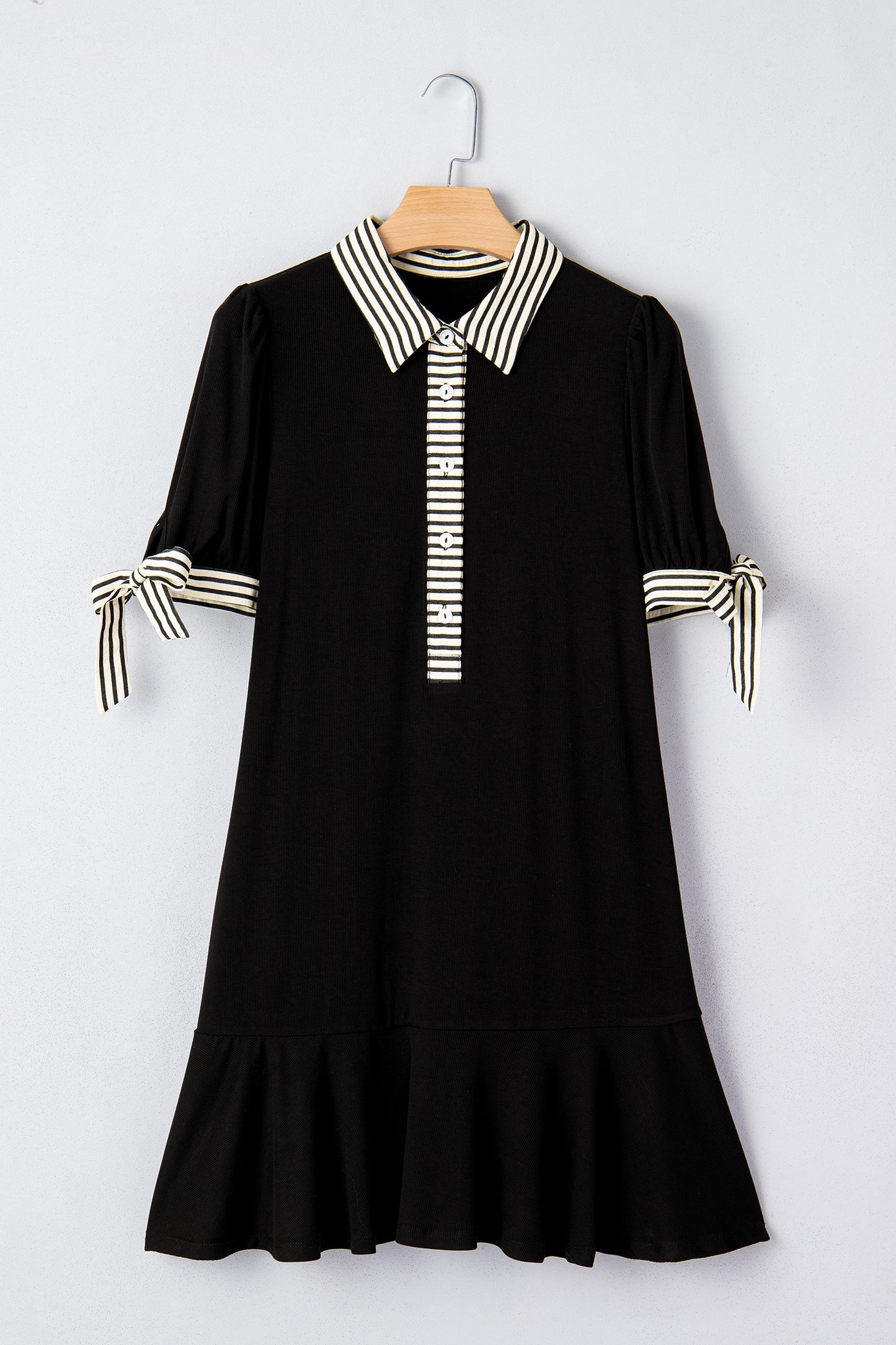 Stripe Polo Collar Tied Short Sleeve Mini Dress