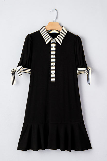 Stripe Polo Collar Tied Short Sleeve Mini Dress
