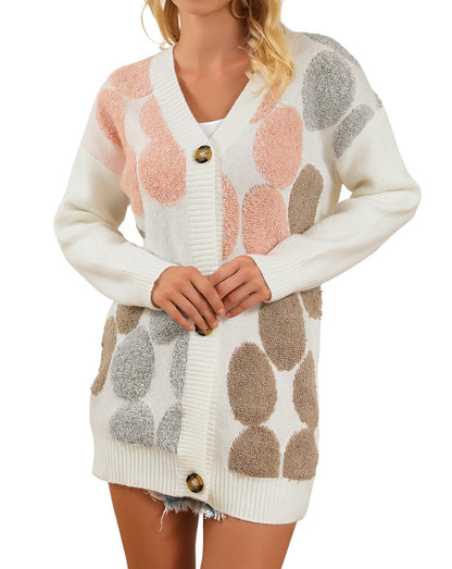 Dotted Floral Buttoned Fuzzy Cardigan