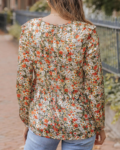 Floral Ruffle Babydoll V-Neck Blouse