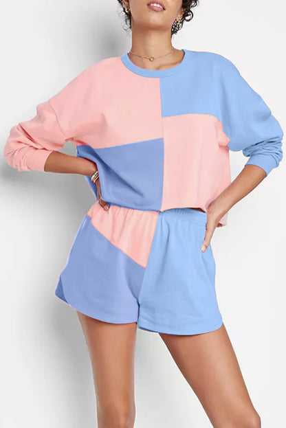 Colorblock Patchwork Long Sleeve Outfit