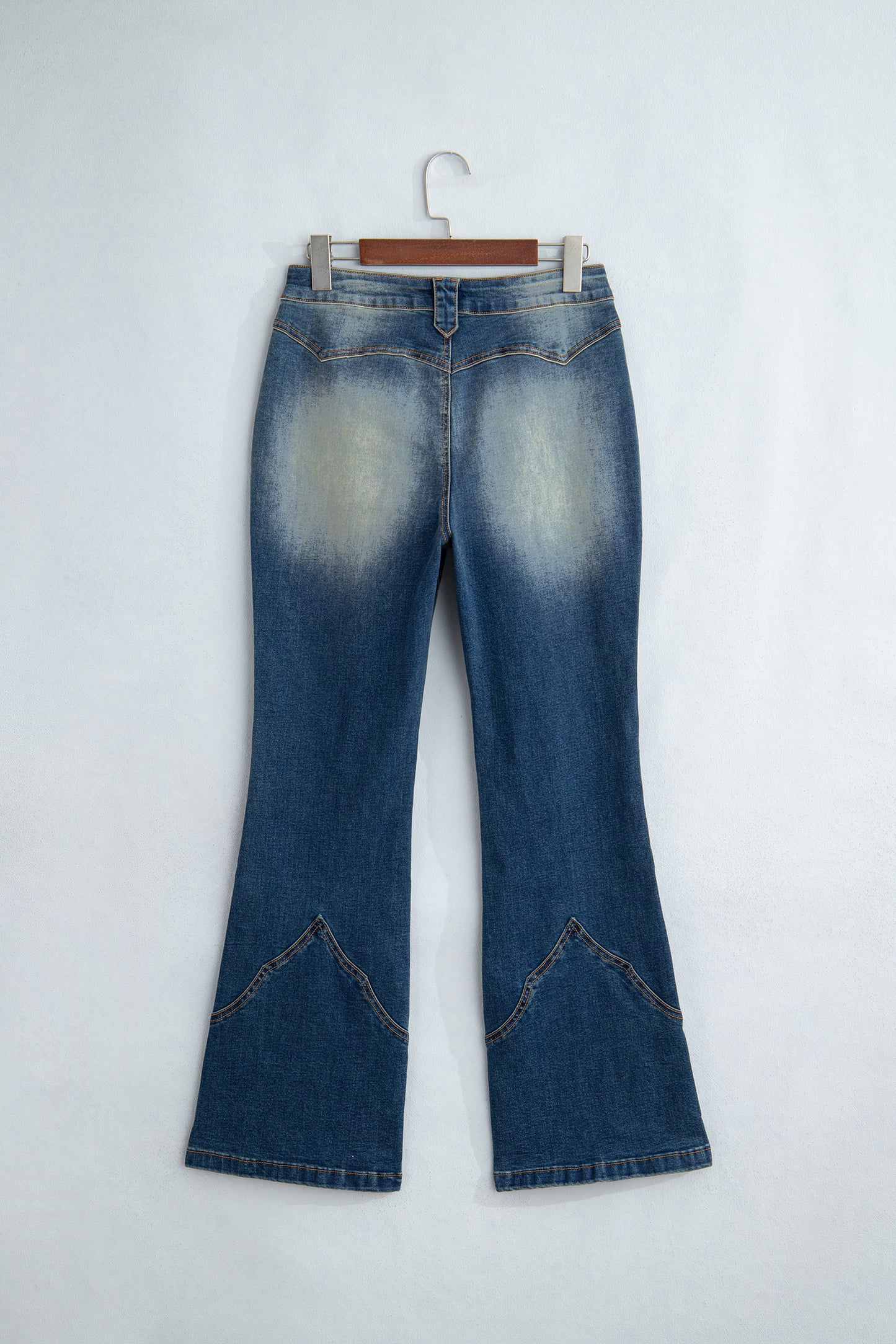 Solid Denim Flare Leg Jeans w/ Pockets