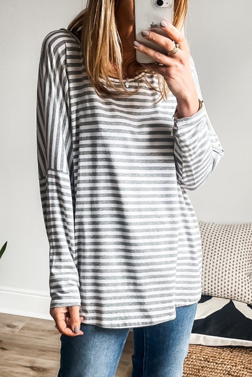 Stripe Round Neck Long Sleeve Top