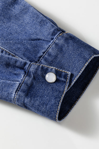 Denim Shirt Collar Long Sleeve Mini Dress