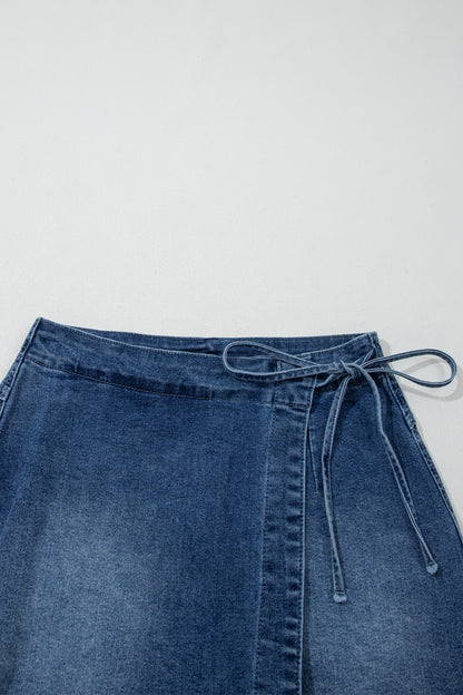 Denim Wrapped Tie Waist Skort