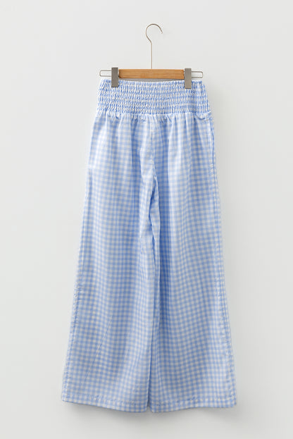 Gingham Plaid Smocked High Waist Pants