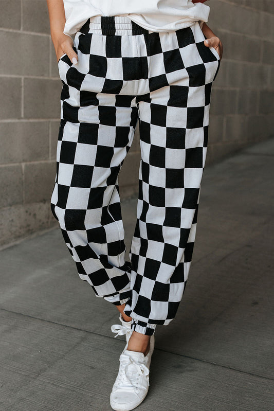 Checker High Waist Pocketed Joggers