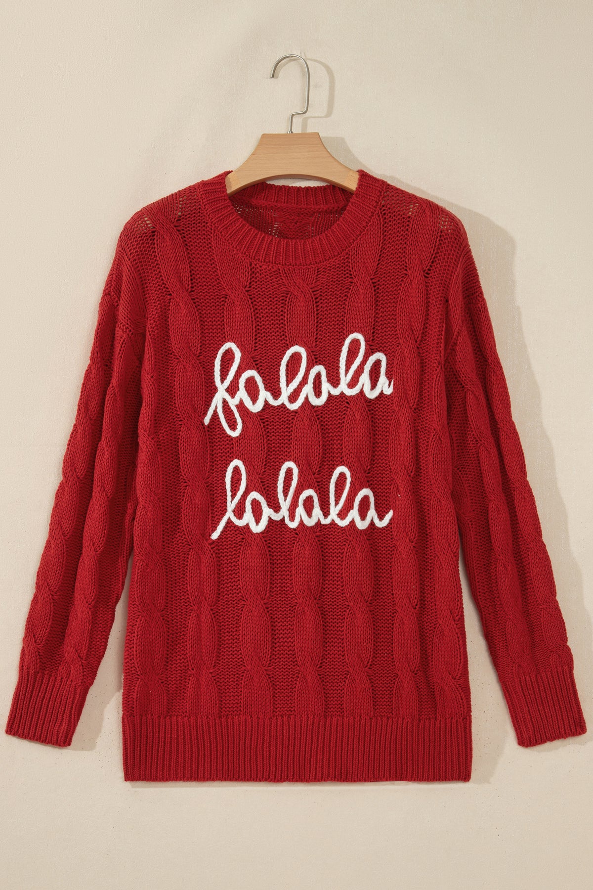 Christmas Falala Embroidered Cable Knit Sweater