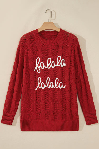 Christmas Falala Embroidered Cable Knit Sweater