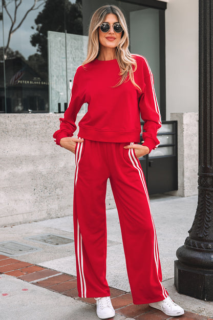 Varsity Stripe Crewneck Pullover & Sweatpants Set