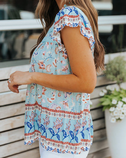 Floral Frilled Short Sleeve Top