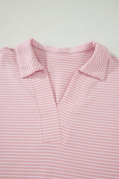 Stripe Dolman Sleeve Polo Shirt & Drawstring Shorts Set