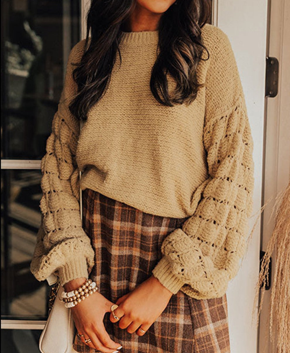 NEW! Hollowed Bubble Sleeve Knit Sweater