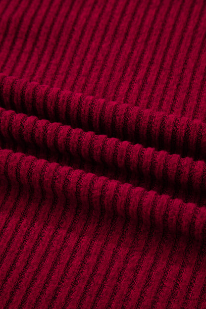 Bow Back Ribbed Knit V-Neck Drop Shoulder Top