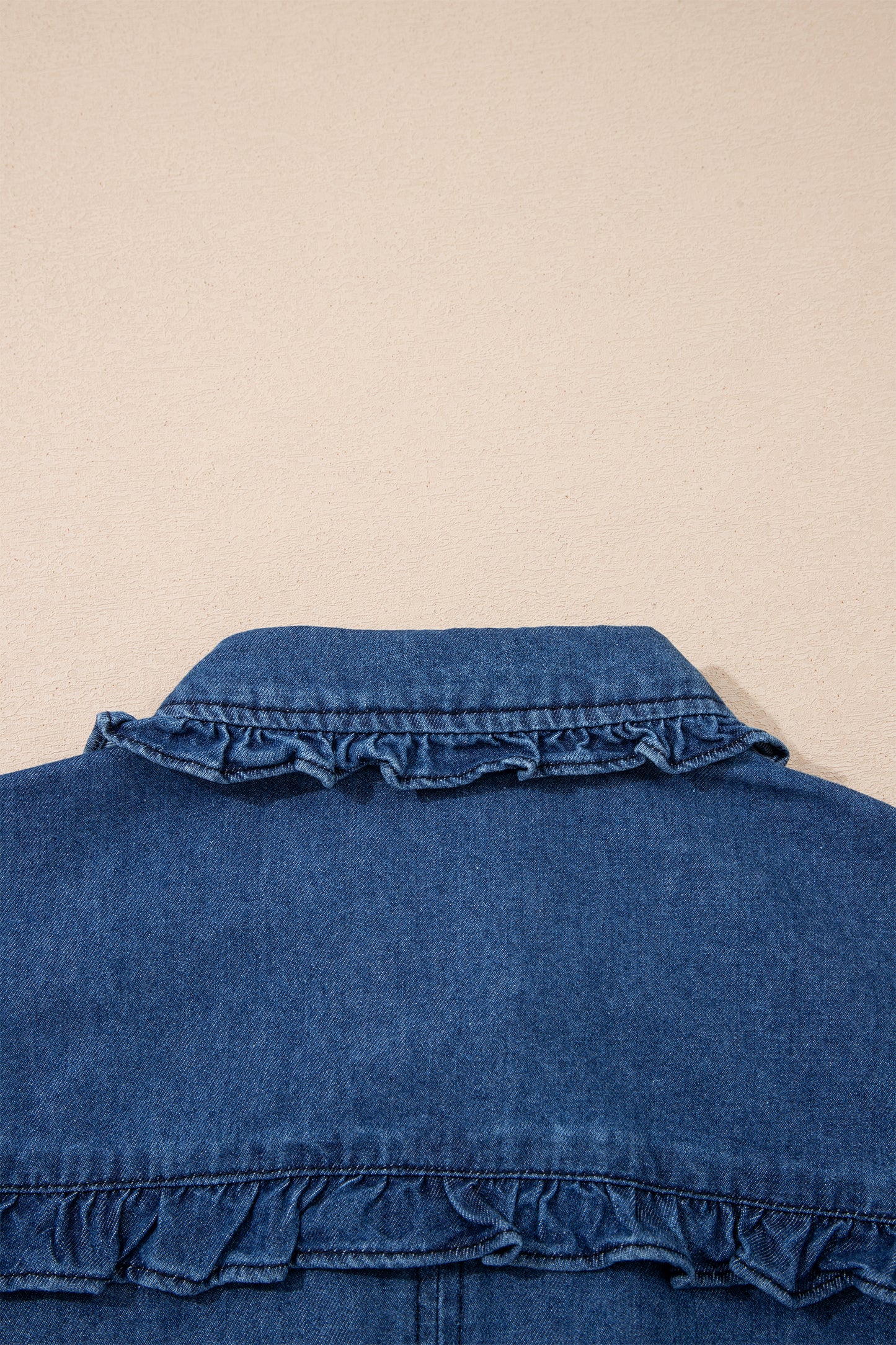 Denim Ruffle Edge Collared Button Up Dress