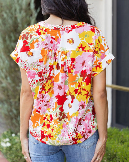 Floral Short Sleeve V-Neck Top