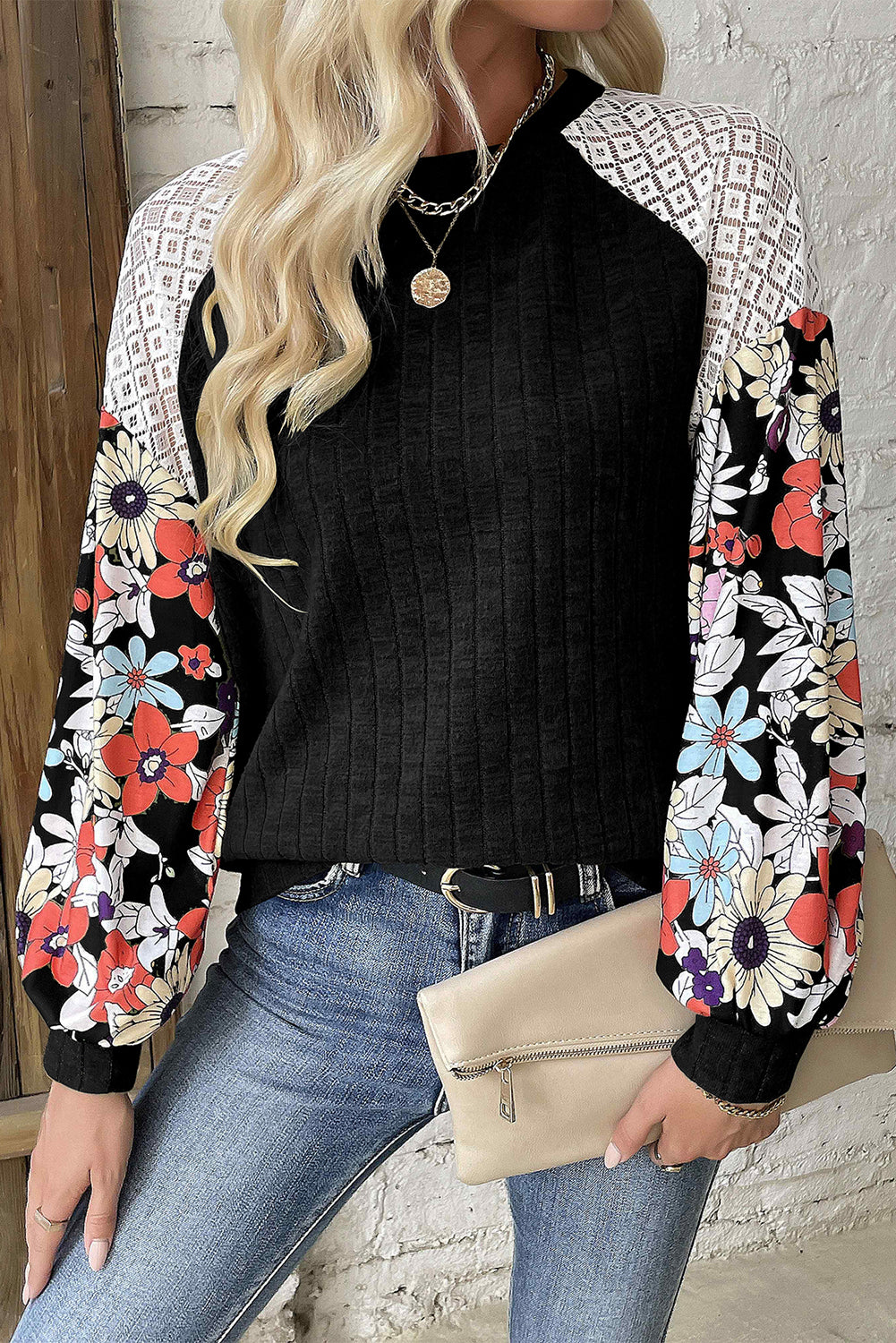 Floral Patchwork Long Sleeve Blouse