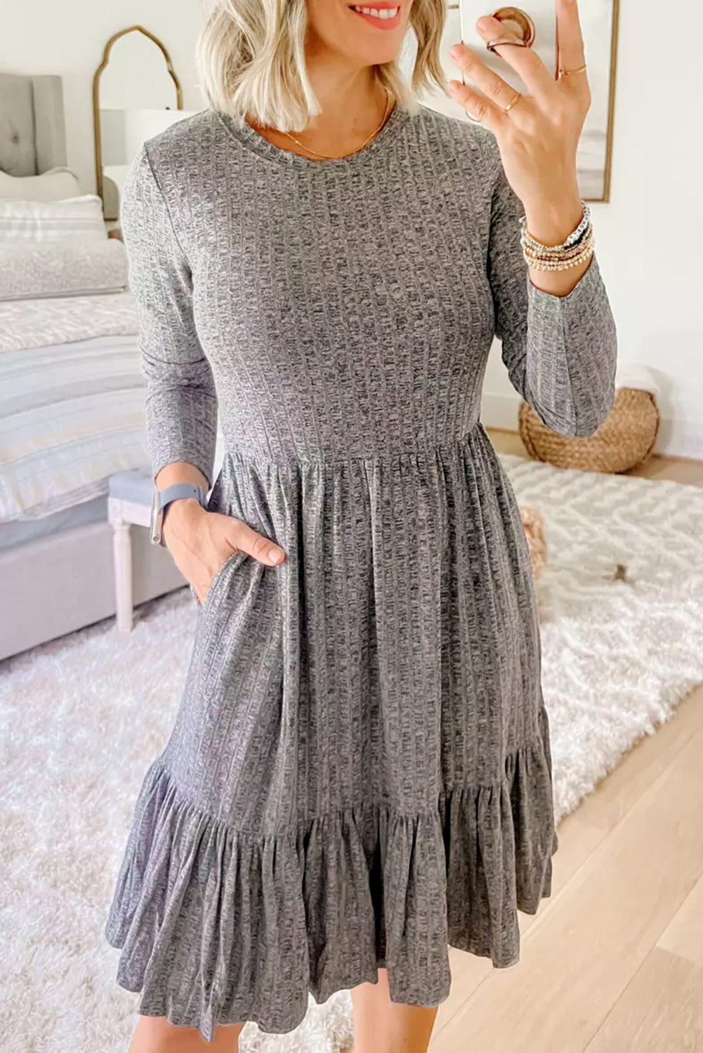 Ribbed Ruffle Midi Dress