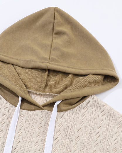 Cable Textured Patchwork Pullover Hoodie