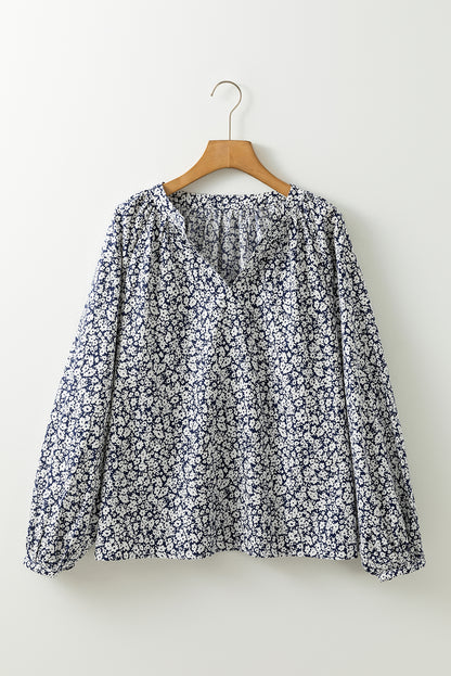 Floral Puff Sleeve V-Neck Blouse