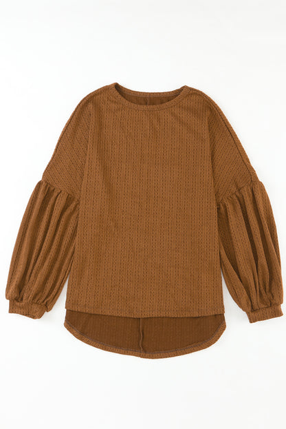 Cable Textured Puff Sleeve Top