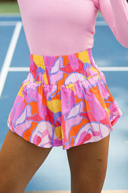 Abstract Smocked High Waist Shorts