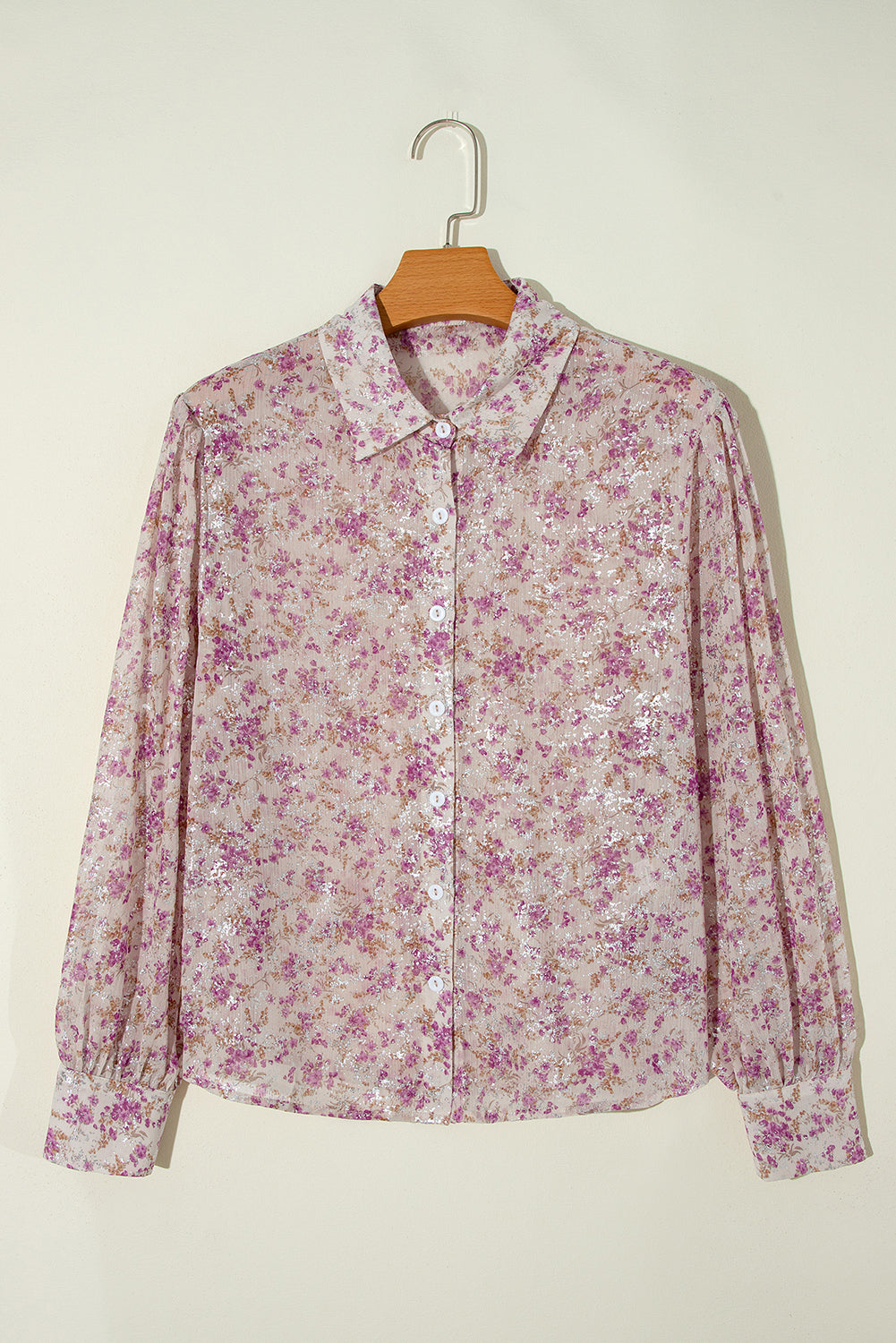 Floral Bishop Sleeve V-Neck Shirt