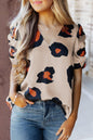 Leopard Ruched Short Sleeve Blouse