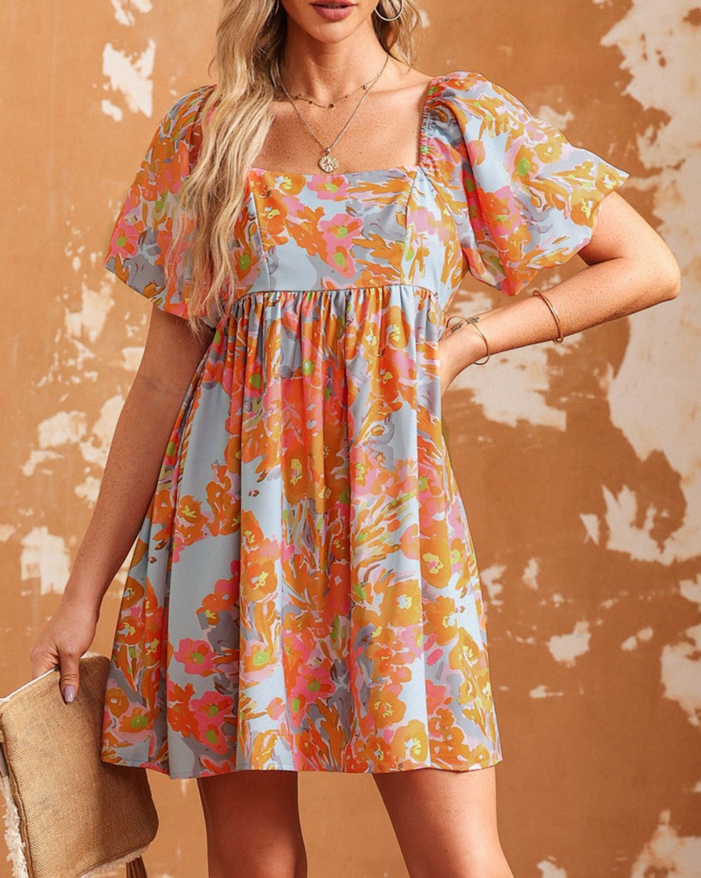 Floral Escape Shirring Babydoll Dress