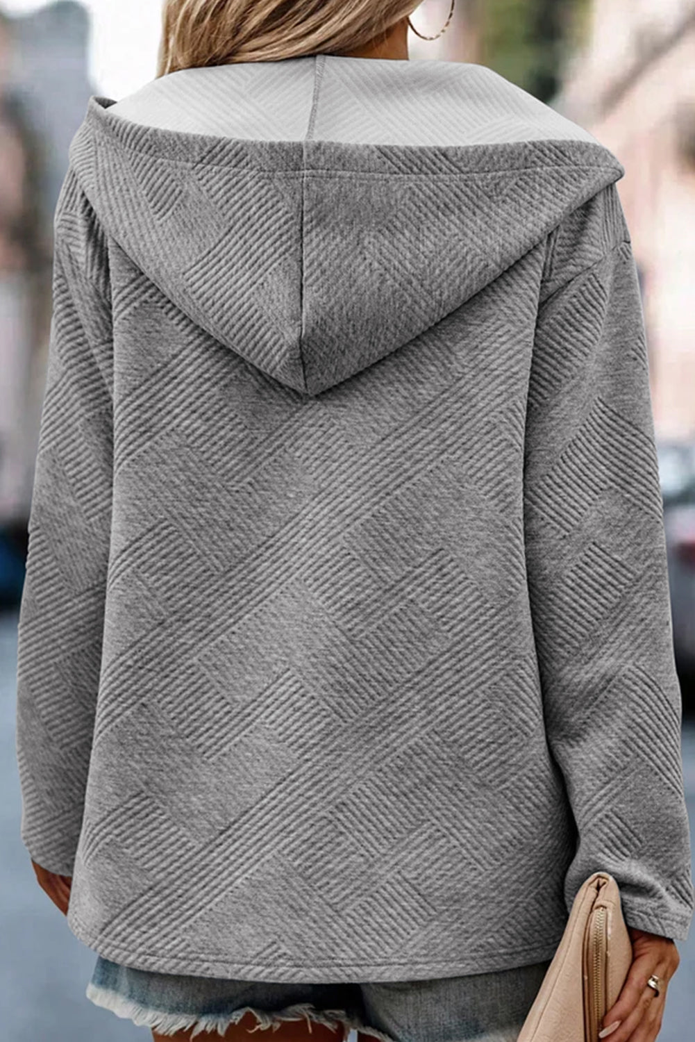 Geometric Textured Tab Sleeve Hoodie