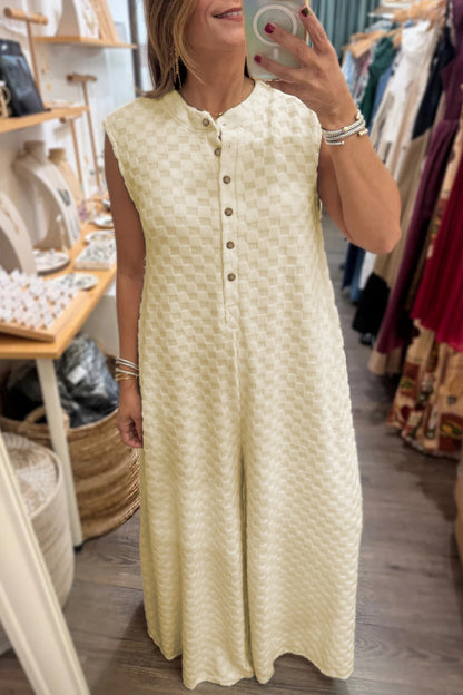 Checker Textured Sleeveless Wide Leg Jumpsuit