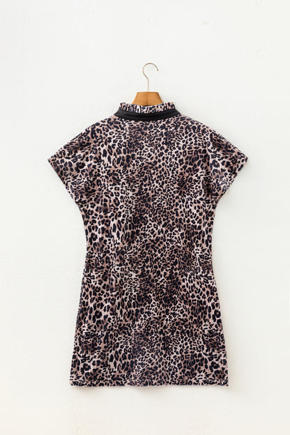 Leopard Short Sleeve Shift Mini Dress