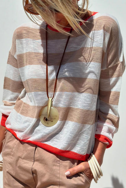 Stripe Colorblock Drop Shoulder Sweater