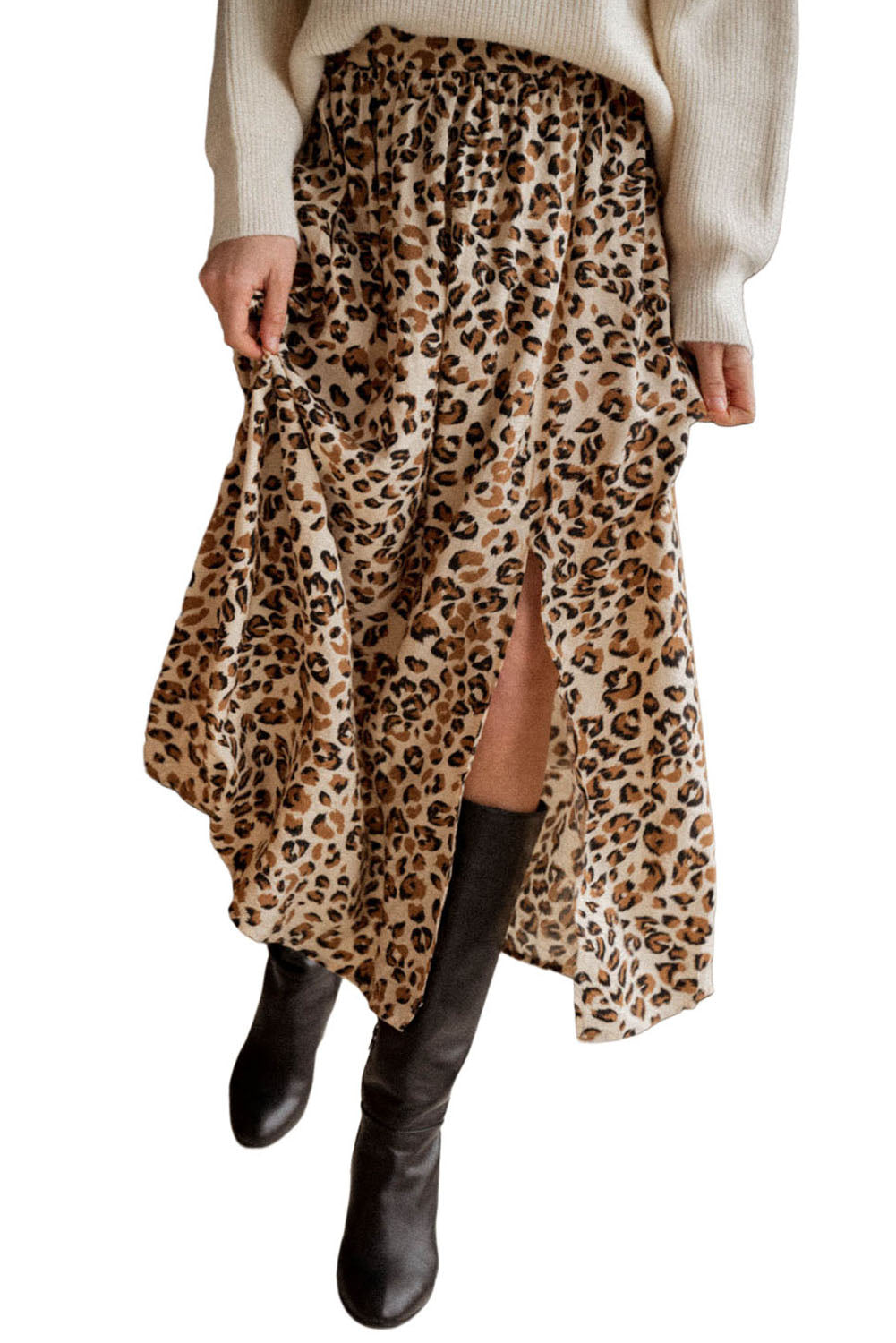 Leopard High Waist Midi Skirt