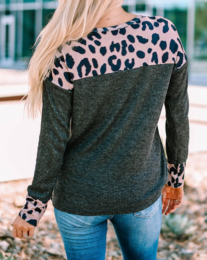 Leopard Colorblock Long Sleeve Top