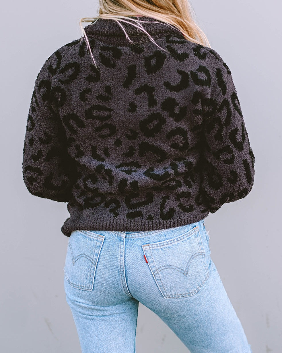 Leopard Quarter Zip Fuzzy Sweater