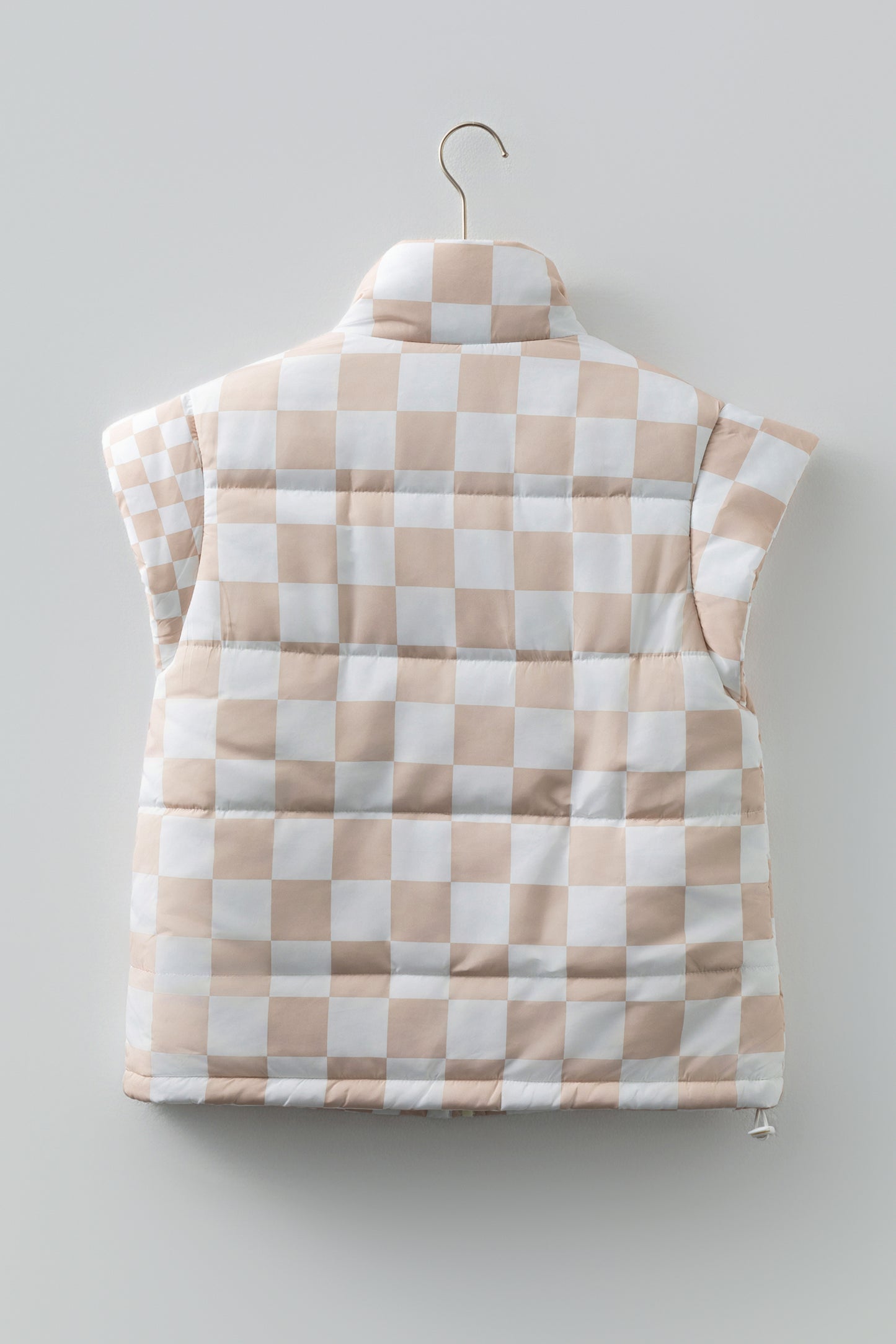 Checker Patchwork Quilted Buttoned Zip Up Vest