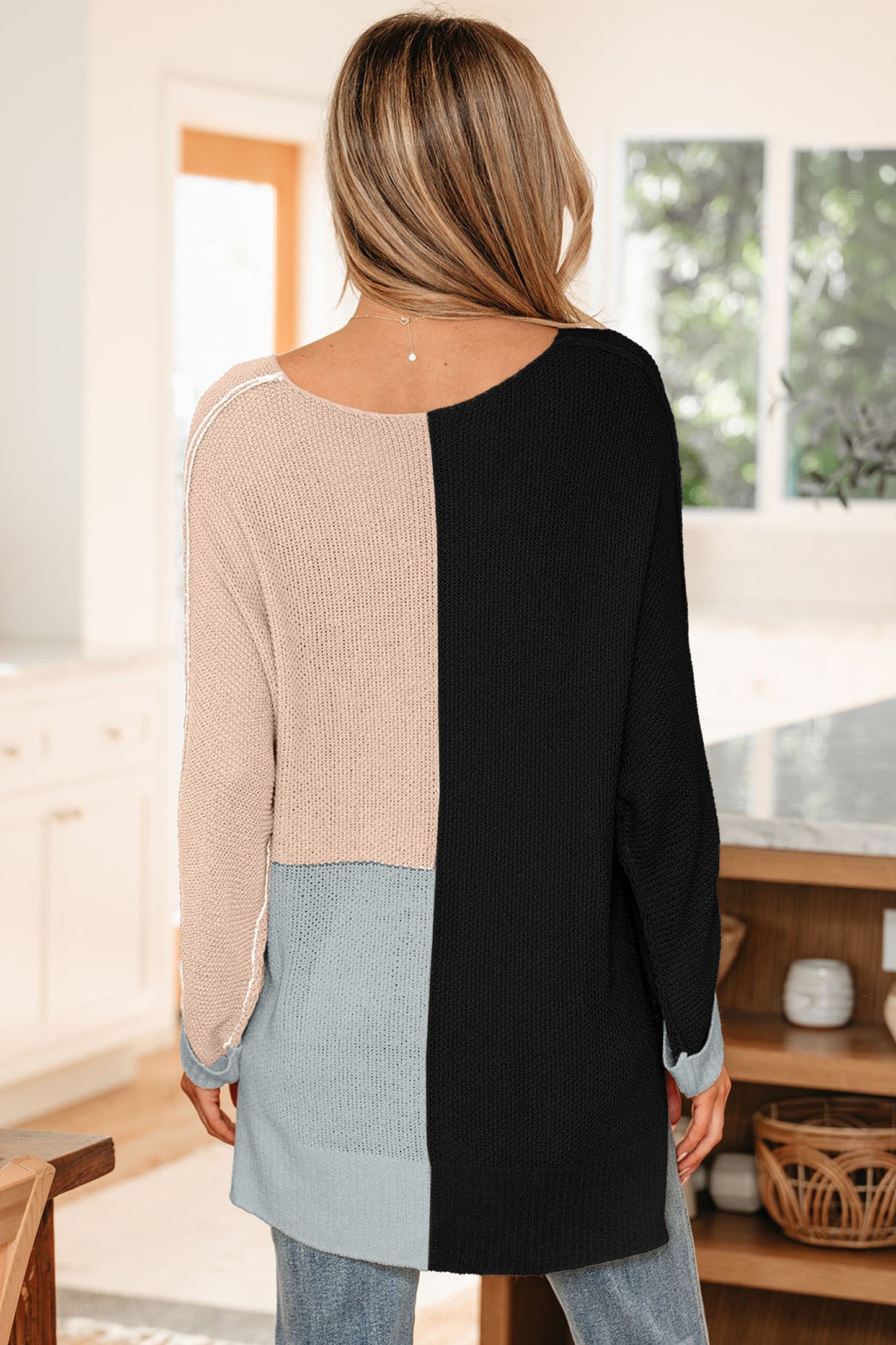 Colorblock Knit V-Neck Sweater