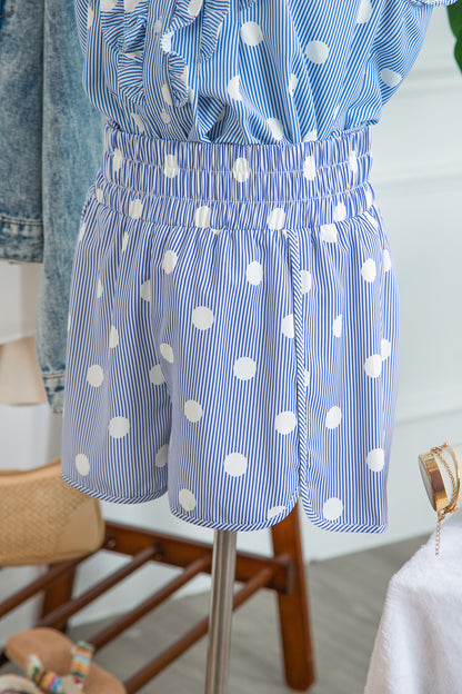 Polka Dot Shirred High Waist Shorts