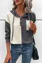 Colorblock Waffle Half Buttoned Hoodie