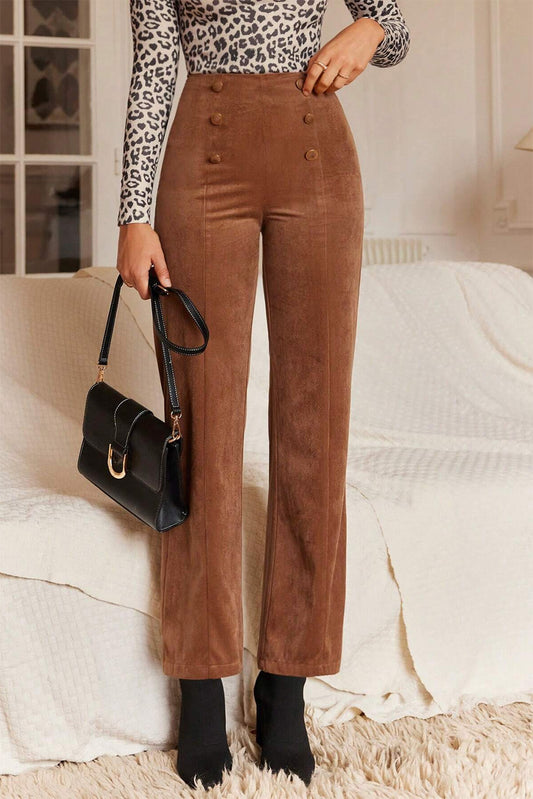 Solid Corduroy Straight Leg Pants