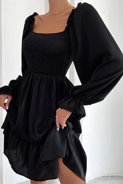 Smocked Ruffle Puff Sleeve Dress