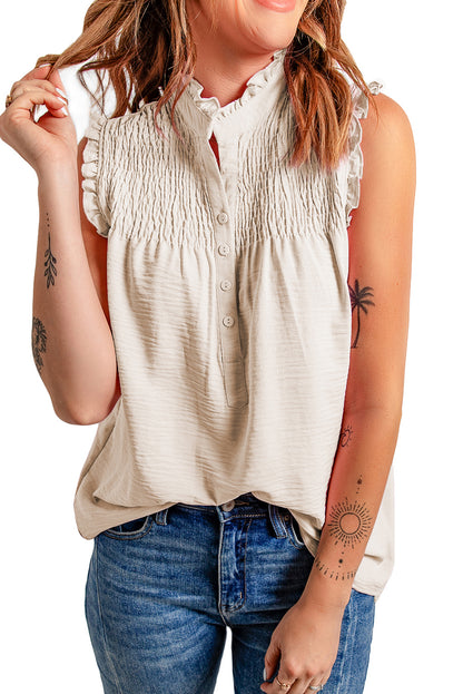 Smocked Half Buttoned Tank Top