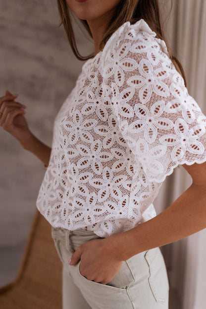 Lace Floral Short Sleeve Blouse