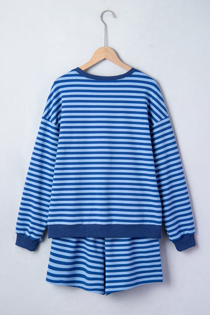 Stripe Long Sleeve Pullover & Shorts Set