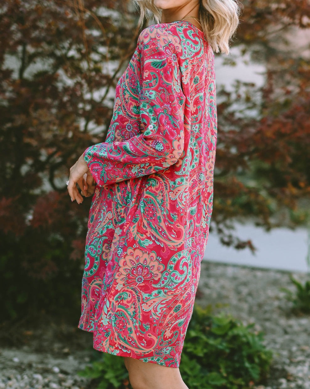 Retro Paisley Tab Sleeve Dress